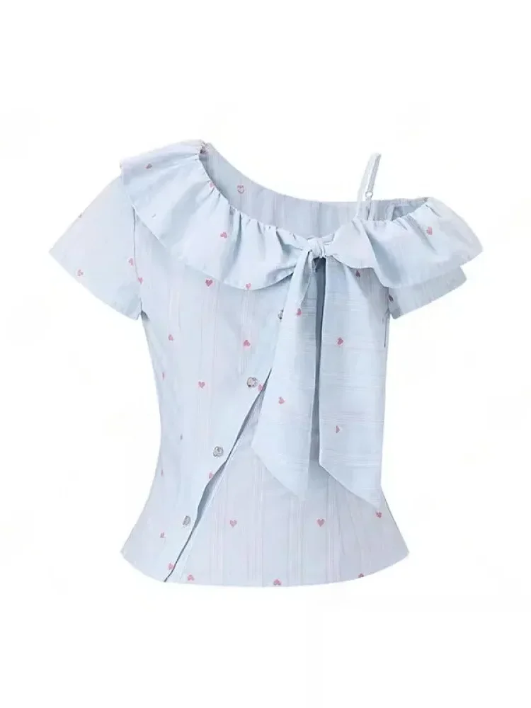CHICMORE Atasan kemeja korean style lengan pendek dengan desain minimalist untuk wanita