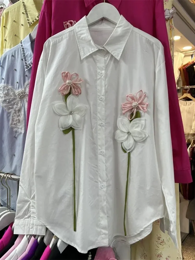 [DISKON KILAT]CHICMORE Atasan kemeja gaya minimalis dengan variasi bunga cantik dan lengan panjang mode baru