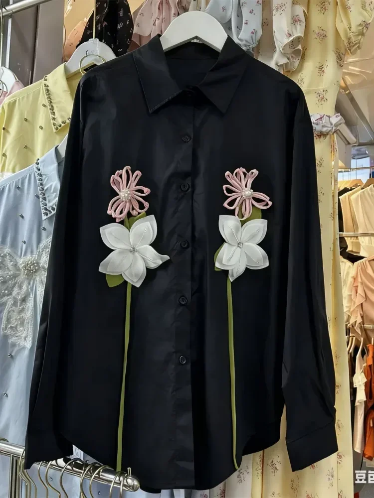 [DISKON KILAT]CHICMORE Atasan kemeja gaya minimalis dengan variasi bunga cantik dan lengan panjang mode baru