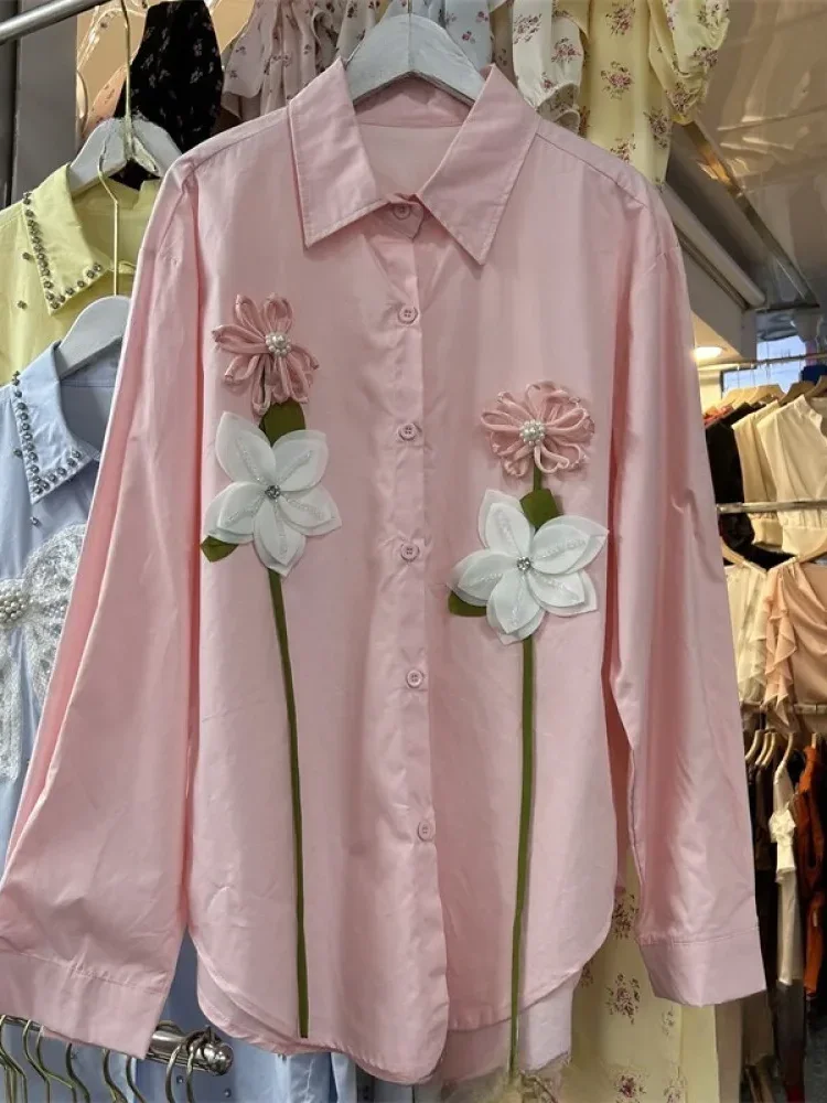 [DISKON KILAT]CHICMORE Atasan kemeja gaya minimalis dengan variasi bunga cantik dan lengan panjang mode baru