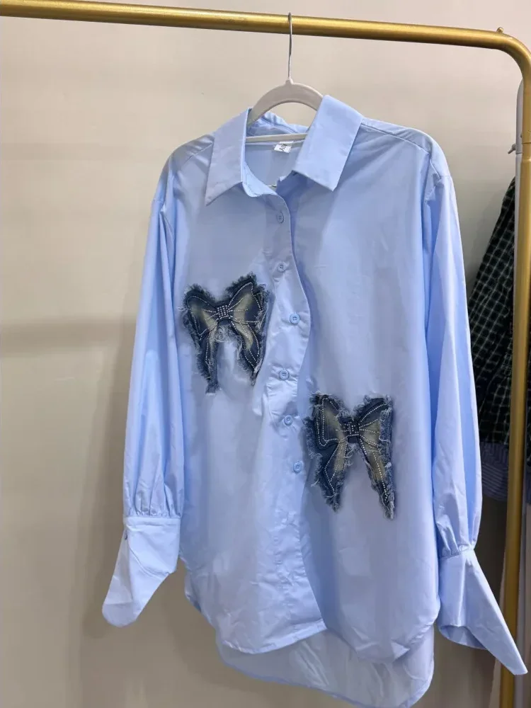CHICMORE Atasan blouse lengan panjang dengan model kerah polo gaya kasual kekinian