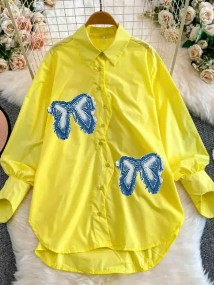 CHICMORE Atasan blouse lengan panjang dengan model kerah polo gaya kasual kekinian