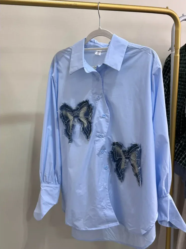CHICMORE Atasan blouse lengan panjang dengan model kerah polo gaya kasual kekinian