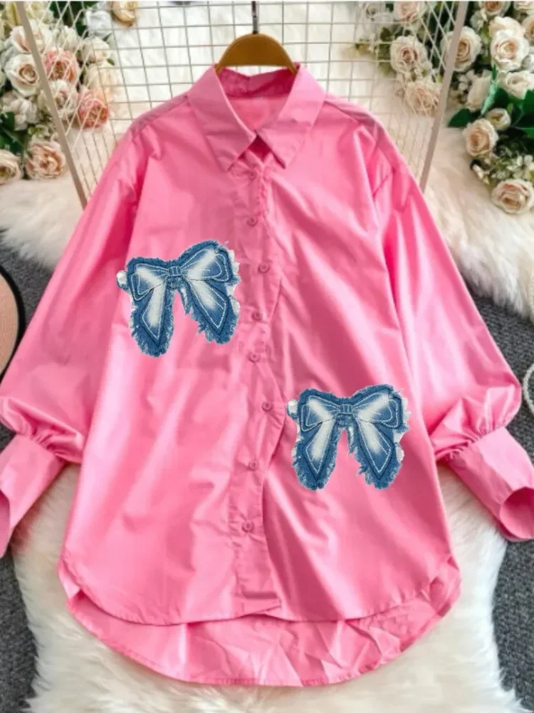 CHICMORE Atasan blouse lengan panjang dengan model kerah polo gaya kasual kekinian