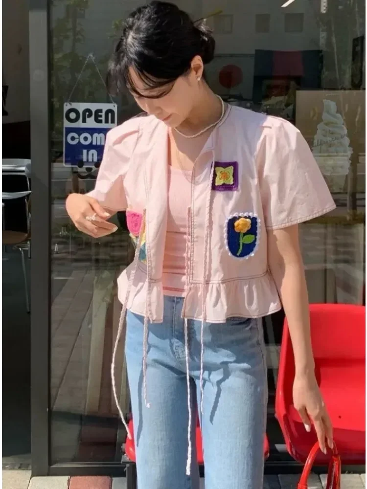 CHICMORE Atasan kemeja lengan pendek dengan model tali dibagian depan dan korean style