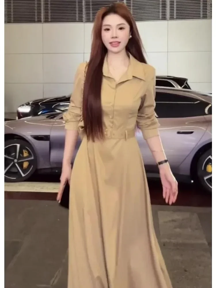 [READY STOCK]CHICMORE Gaun kerah polo elegan gaya korea lengan panjang wanita yang cantik gaya kasual kelas atas