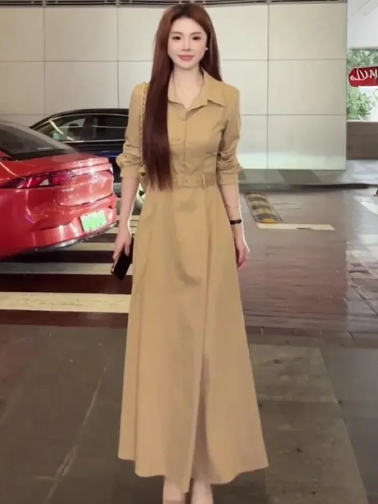 [READY STOCK]CHICMORE Gaun kerah polo elegan gaya korea lengan panjang wanita yang cantik gaya kasual kelas atas