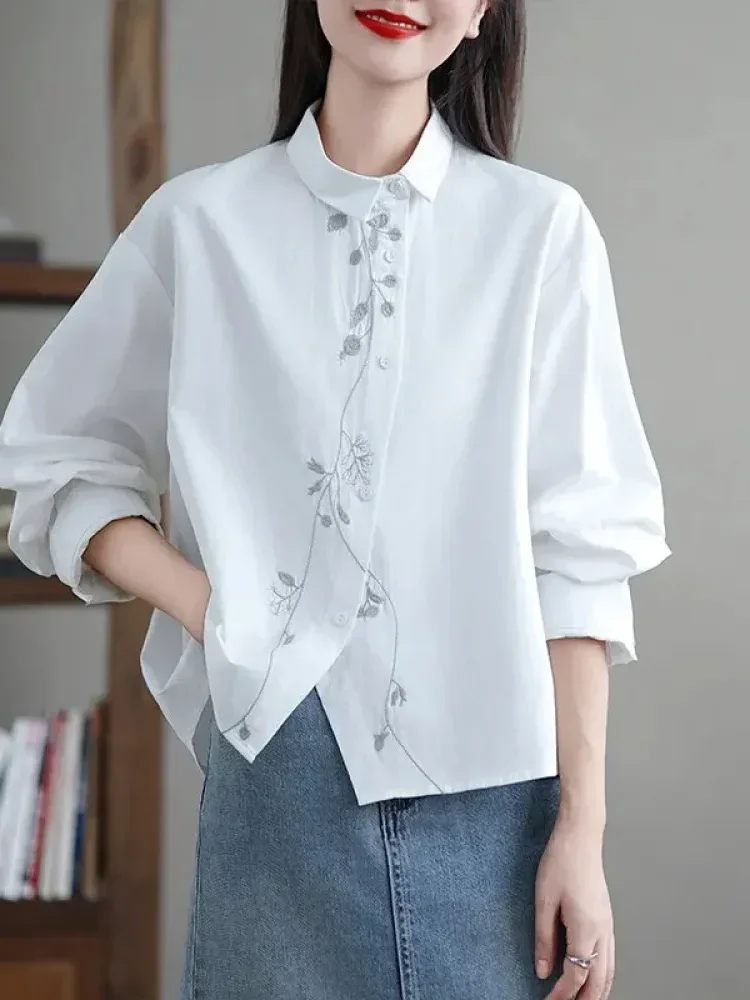 CHICMORE Atasan kemeja lengan panjang dengan variasi bunga dan gaya baru wanita