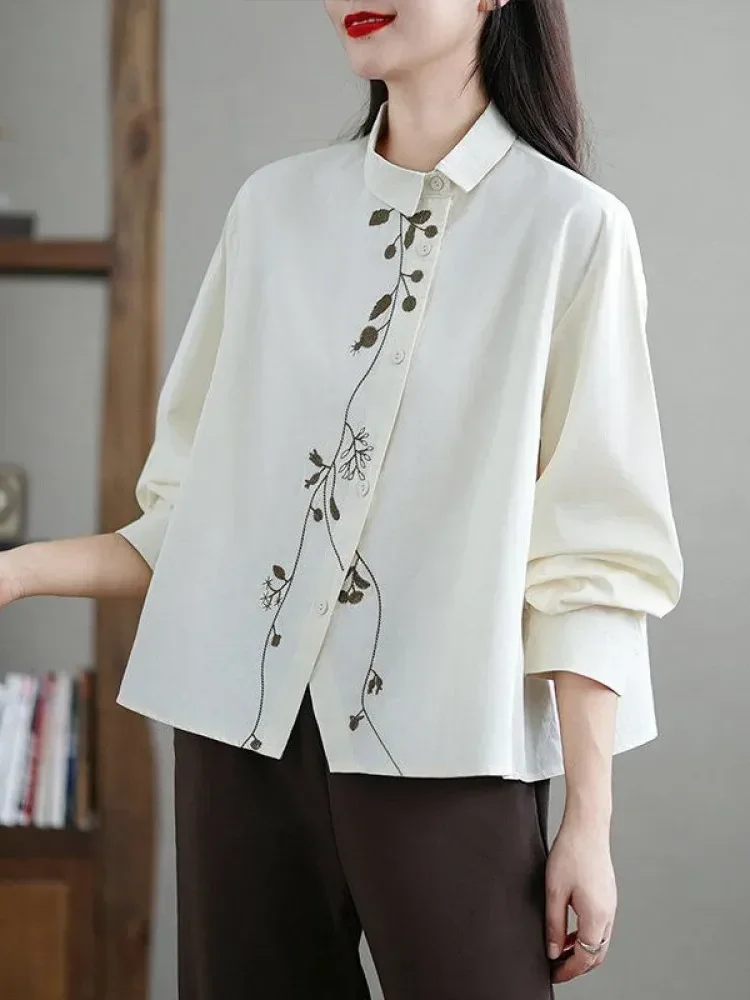 CHICMORE Atasan kemeja lengan panjang dengan variasi bunga dan gaya baru wanita