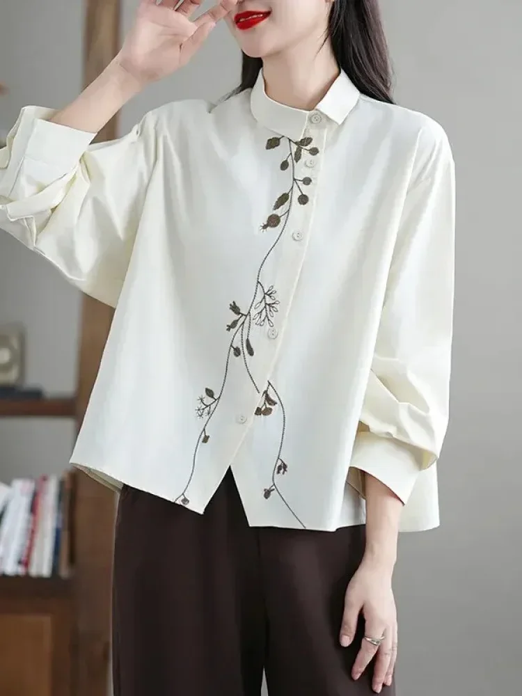 CHICMORE Atasan kemeja lengan panjang dengan variasi bunga dan gaya baru wanita