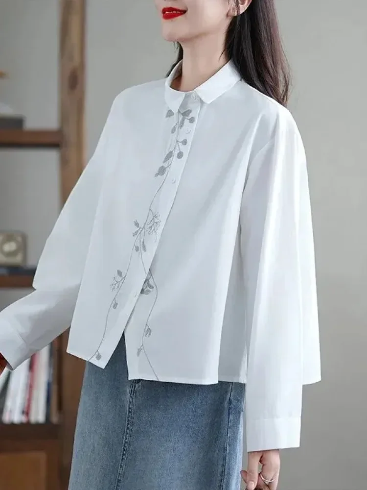 CHICMORE Atasan kemeja lengan panjang dengan variasi bunga dan gaya baru wanita