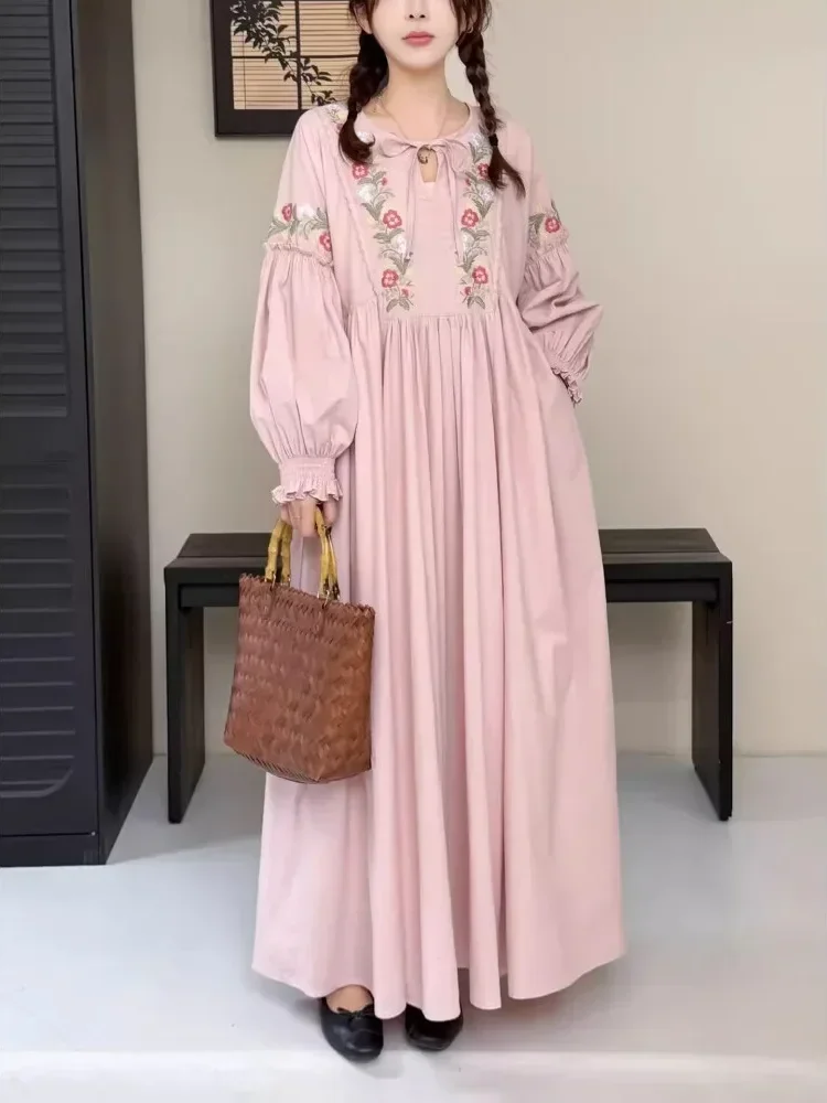[READY STOCK]CHICMORE Gaun bunga leher bulat ikat pinggang lengan panjang longgar wanita