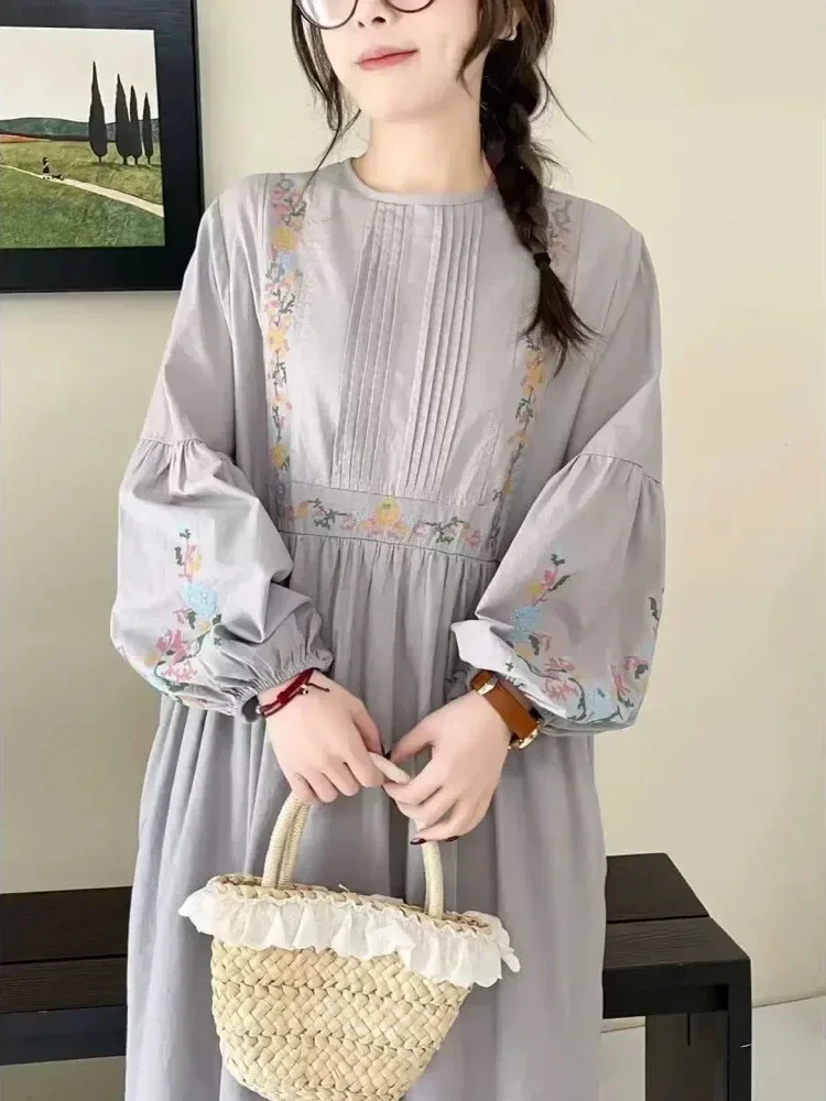 CHICMORE Gaun gaya rok a line longgar gaya kasual modis lengan panjang untuk wanita