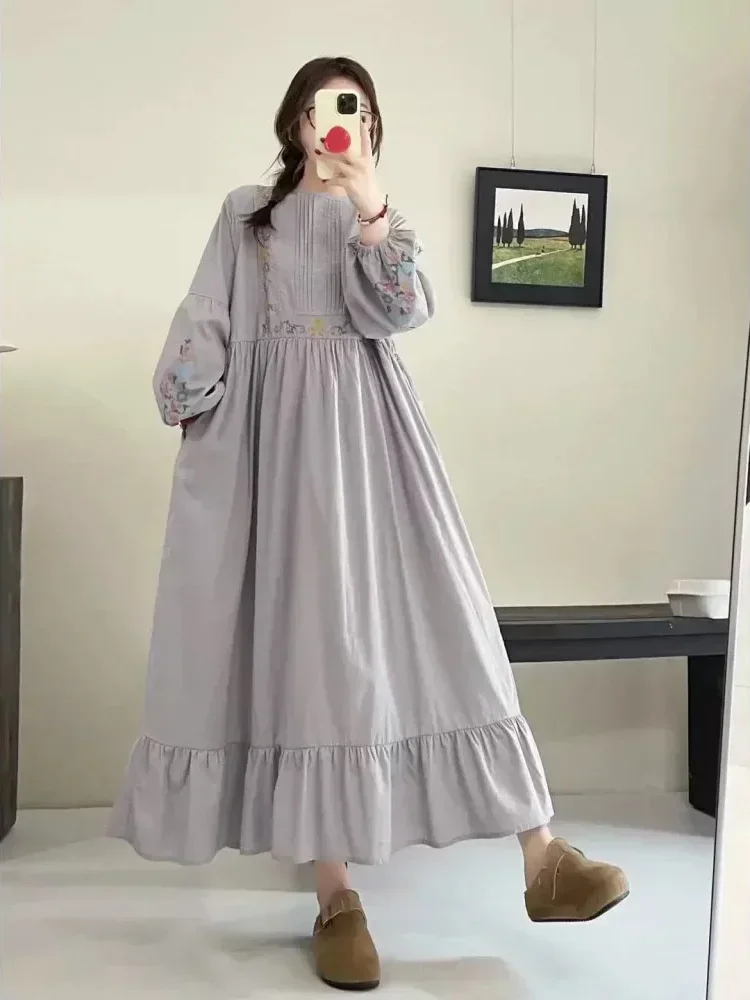 CHICMORE Gaun gaya rok a line longgar gaya kasual modis lengan panjang untuk wanita