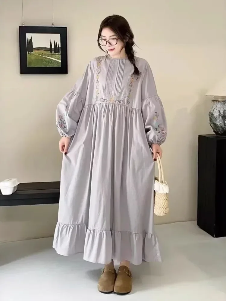 CHICMORE Gaun gaya rok a line longgar gaya kasual modis lengan panjang untuk wanita