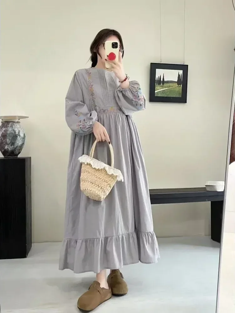 CHICMORE Gaun gaya rok a line longgar gaya kasual modis lengan panjang untuk wanita