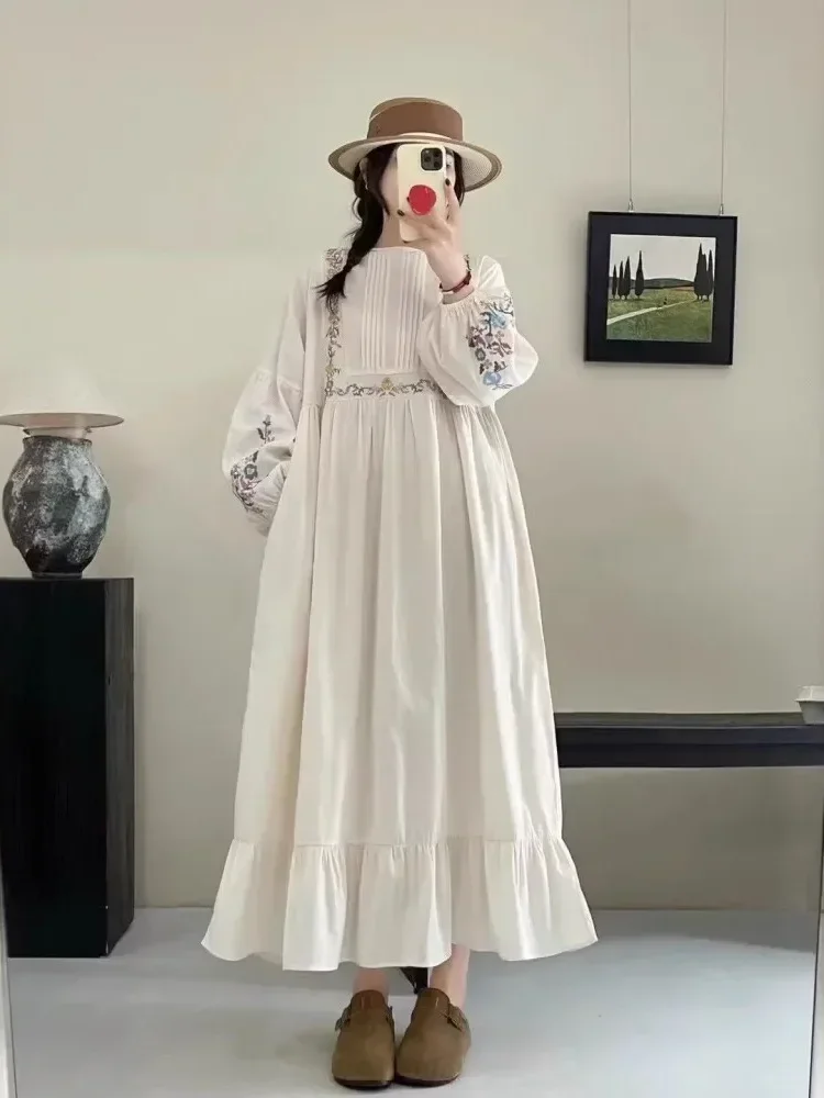 CHICMORE Gaun gaya rok a line longgar gaya kasual modis lengan panjang untuk wanita