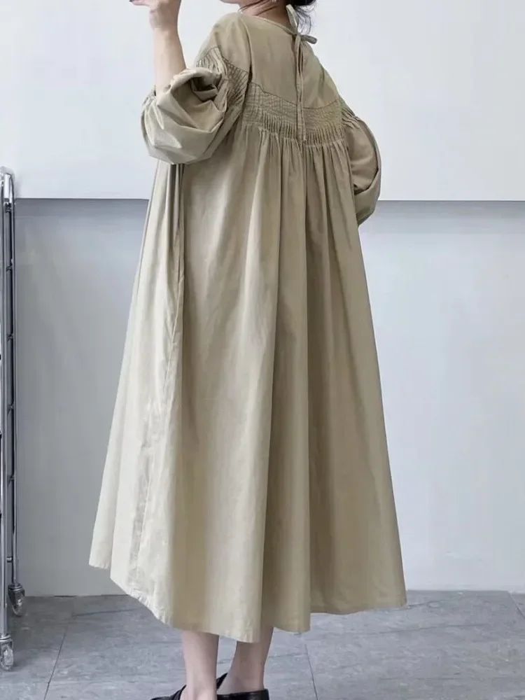 [NEW]CHICMORE Gaun leher bulat lengan lentera oversized