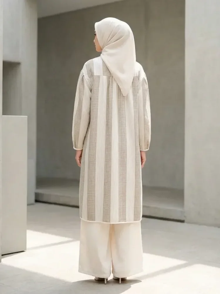 [READY STOCK]CHICMORE Setelan panjang dua potong wanita, atasan bermotif serbaguna dan celana panjang