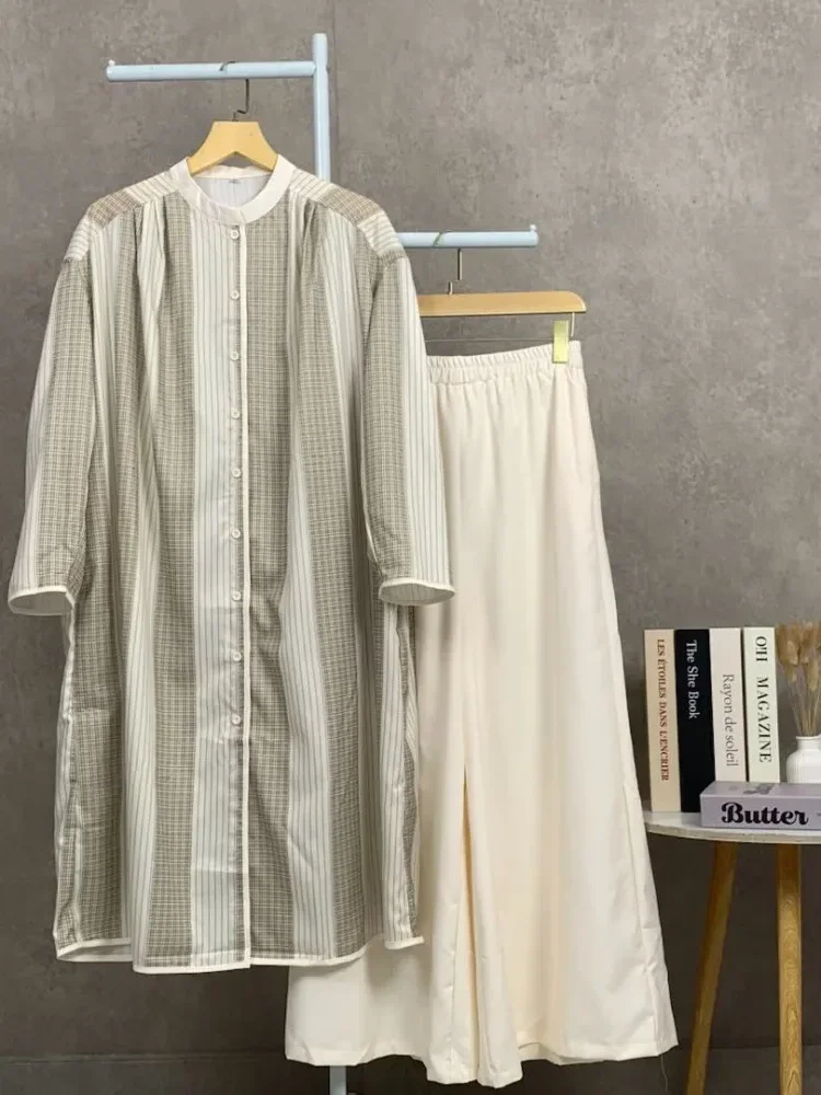 [READY STOCK]CHICMORE Setelan panjang dua potong wanita, atasan bermotif serbaguna dan celana panjang