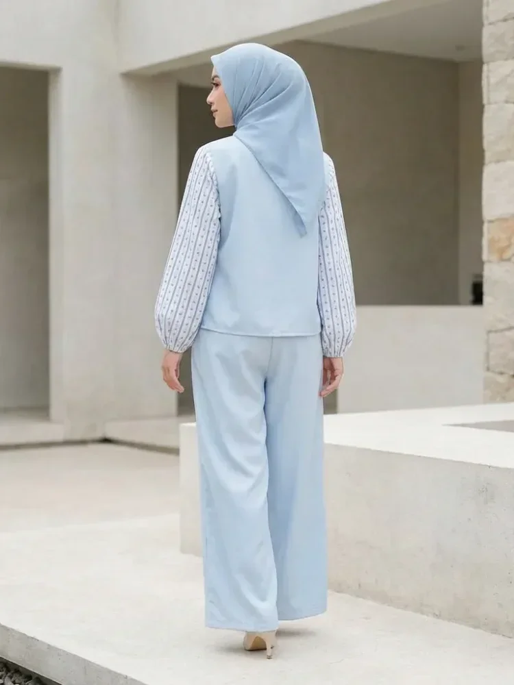 [DISKON KILAT]CHICMORE Atasan lengan panjang warna polos dengan bordir bunga peri, renda, dikombinasikan dengan cetakan bunga dan dipadukan dengan celana panjang kaki lebar