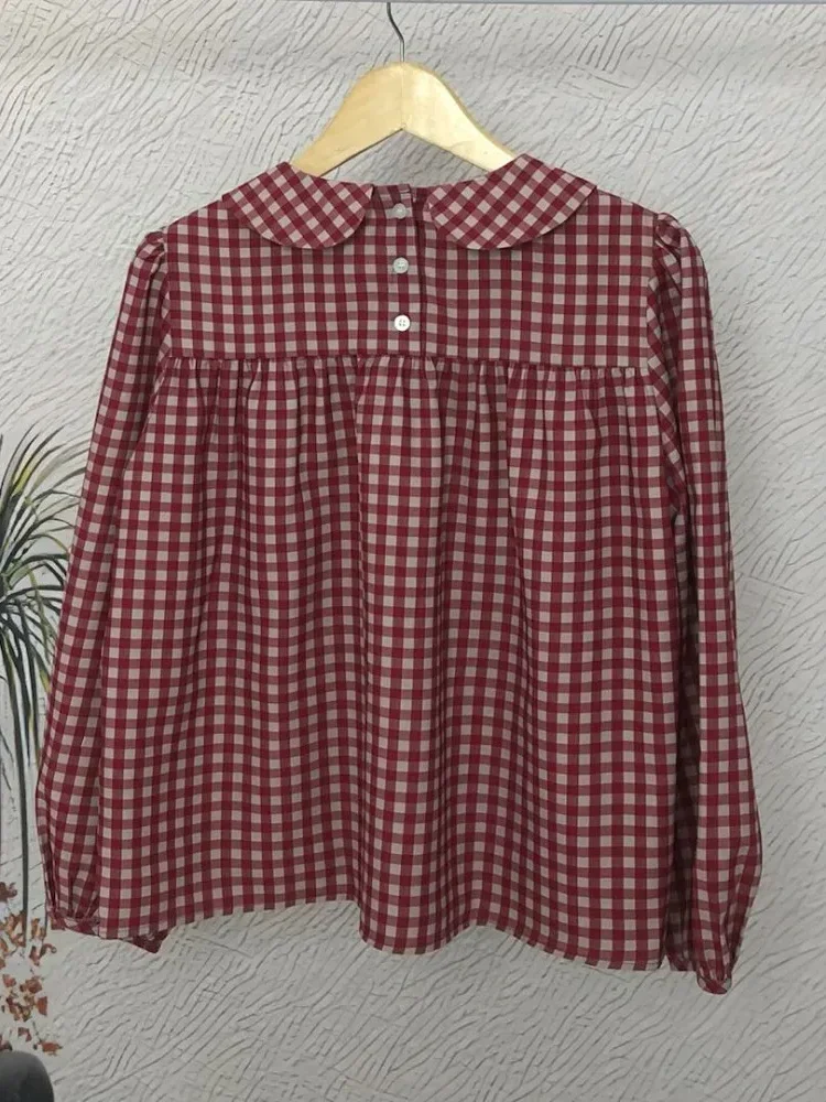 [NEW]CHICMORE Atasan kemeja wanita modern kerah boneka dengan motif kotak dan pita di depan