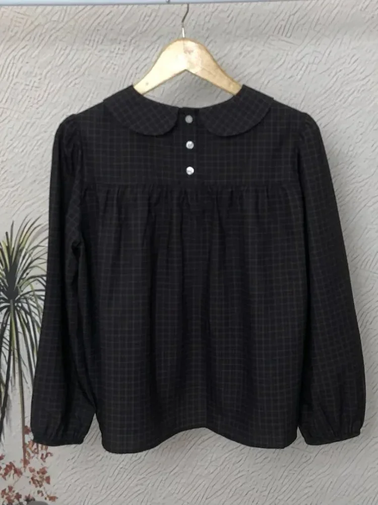 [NEW]CHICMORE Atasan kemeja wanita modern kerah boneka dengan motif kotak dan pita di depan