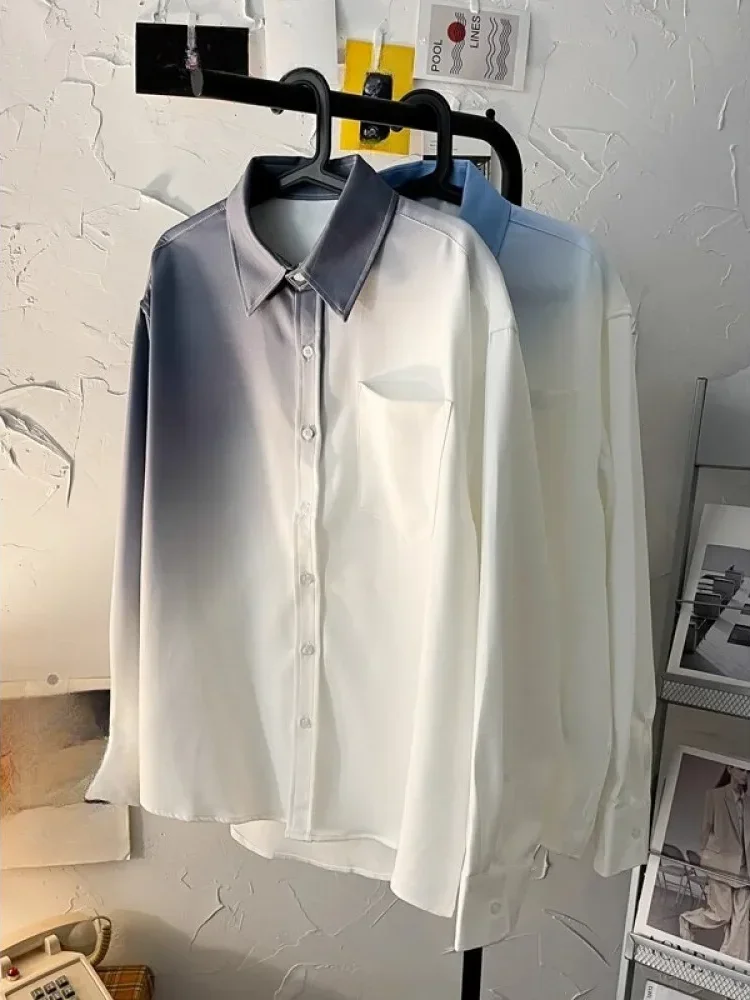 CHICMORE Atasan kemeja korean style dengan warna gradasi dan kerah polo