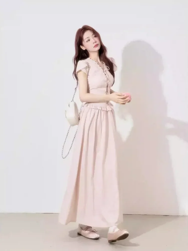[DISKON KILAT]CHICMORE Gaun lengan pendek dengan variasi tali ikat cantik feminine