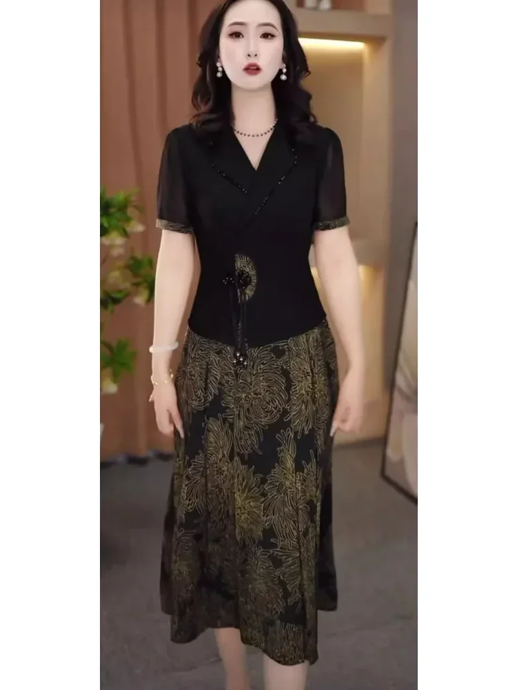 [DISKON KILAT]FADFAD Gaun midi gaya retro dua potong palsu untuk wanita
