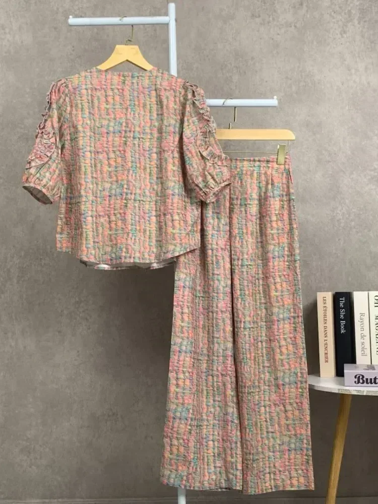 FADFAD Setelan dua potong modis wanita dengan atasan kotak-kotak dan celana panjang