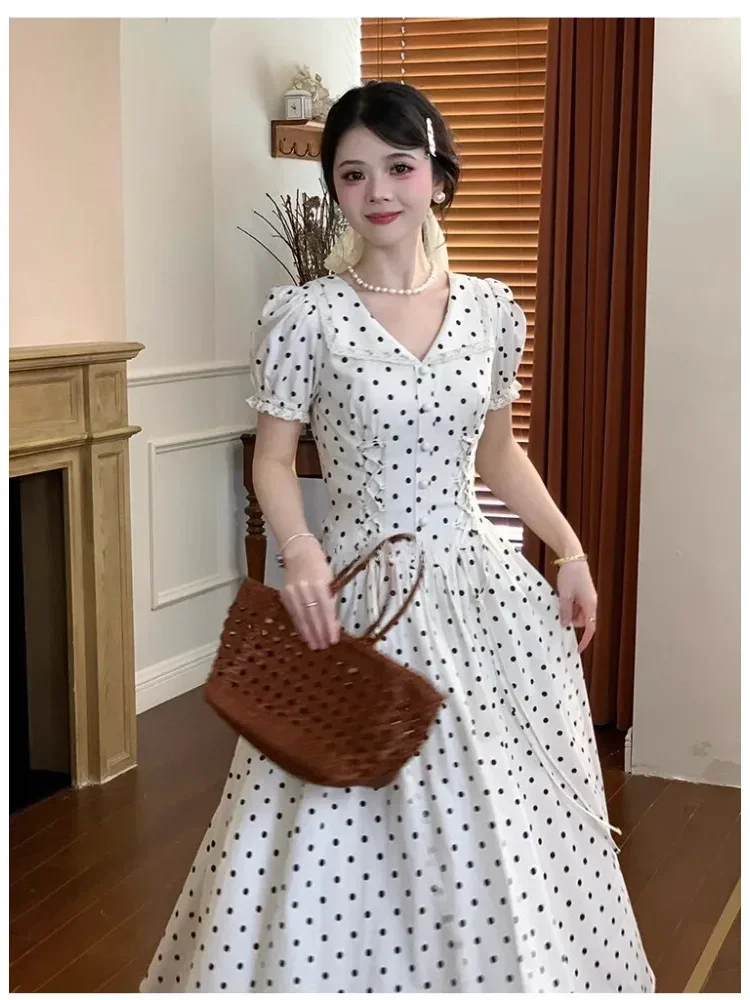 CHICMORE Gaun wanita dengan motif polkadot dan lengan puff yang manis