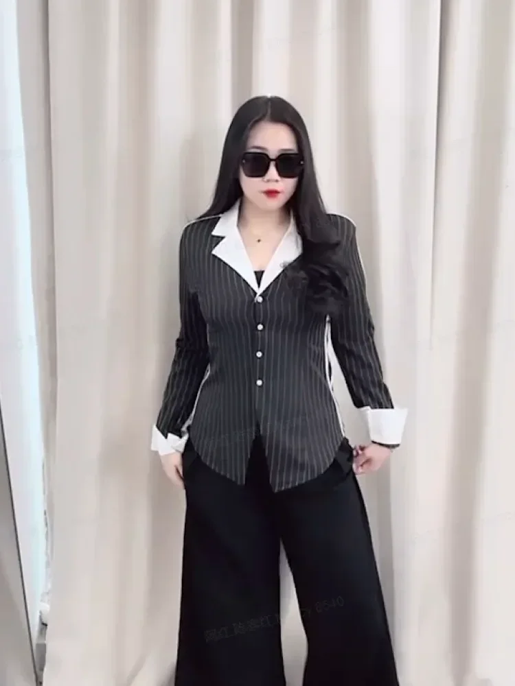 [DISKON KILAT]FADFAD Atasan kemeja wanita motif garis dengan model unik yang trendi cocok untuk bersantai