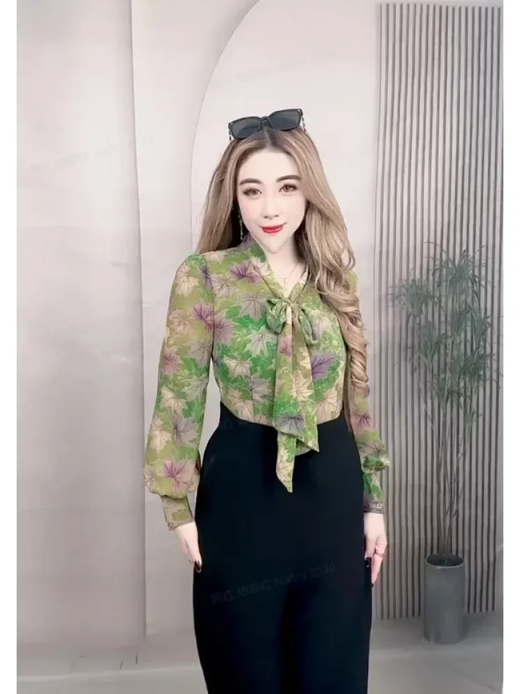 [DISKON KILAT]FADFAD Jumpsuit casual atasan motif cetak retro lengan panjang dan bawahan celana longgar