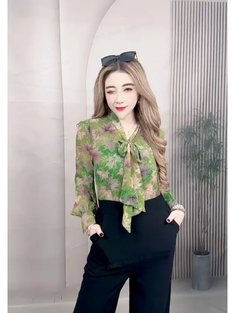 [DISKON KILAT]FADFAD Jumpsuit casual atasan motif cetak retro lengan panjang dan bawahan celana longgar
