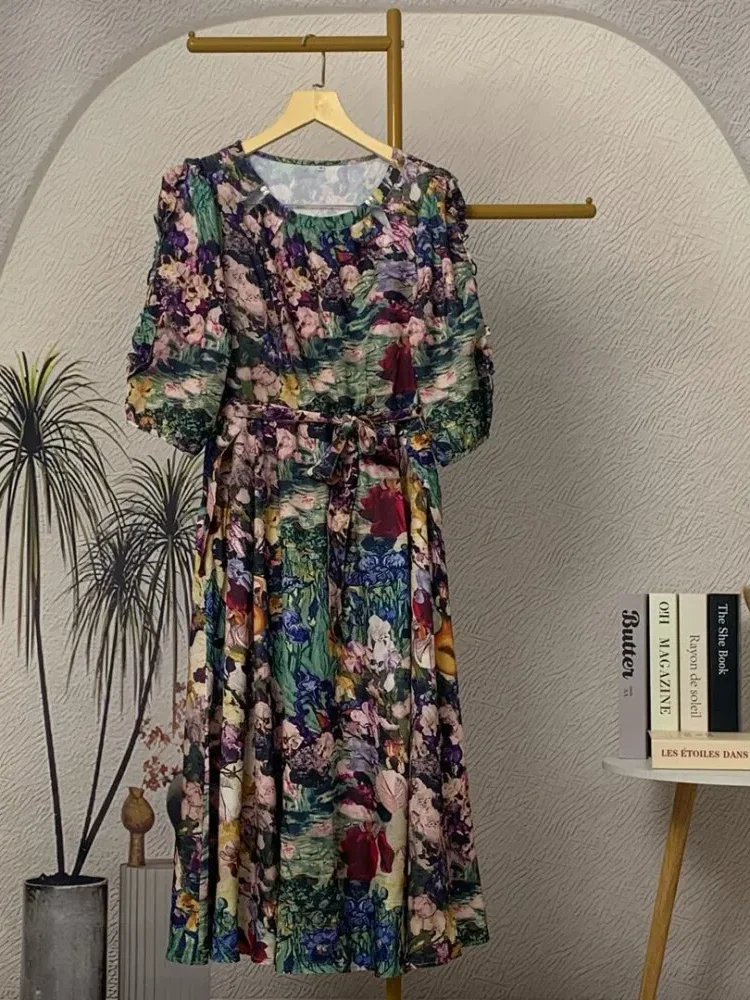 [READY STOCK]FADFAD Gaun lengan panjang model balon motif cetak unik dengan bentul leher u