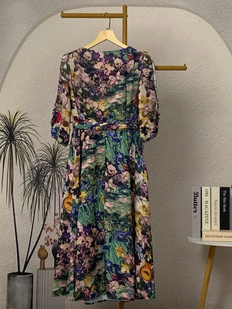 [READY STOCK]FADFAD Gaun lengan panjang model balon motif cetak unik dengan bentul leher u