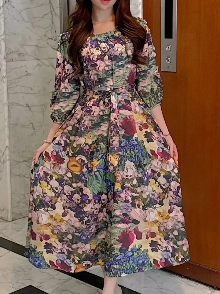 [READY STOCK]FADFAD Gaun lengan panjang model balon motif cetak unik dengan bentul leher u