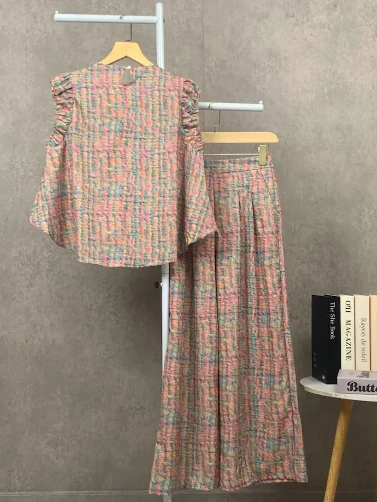 FADFAD Set dua potong: atasan bermotif tanpa lengan + celana bermotif kaki lebar