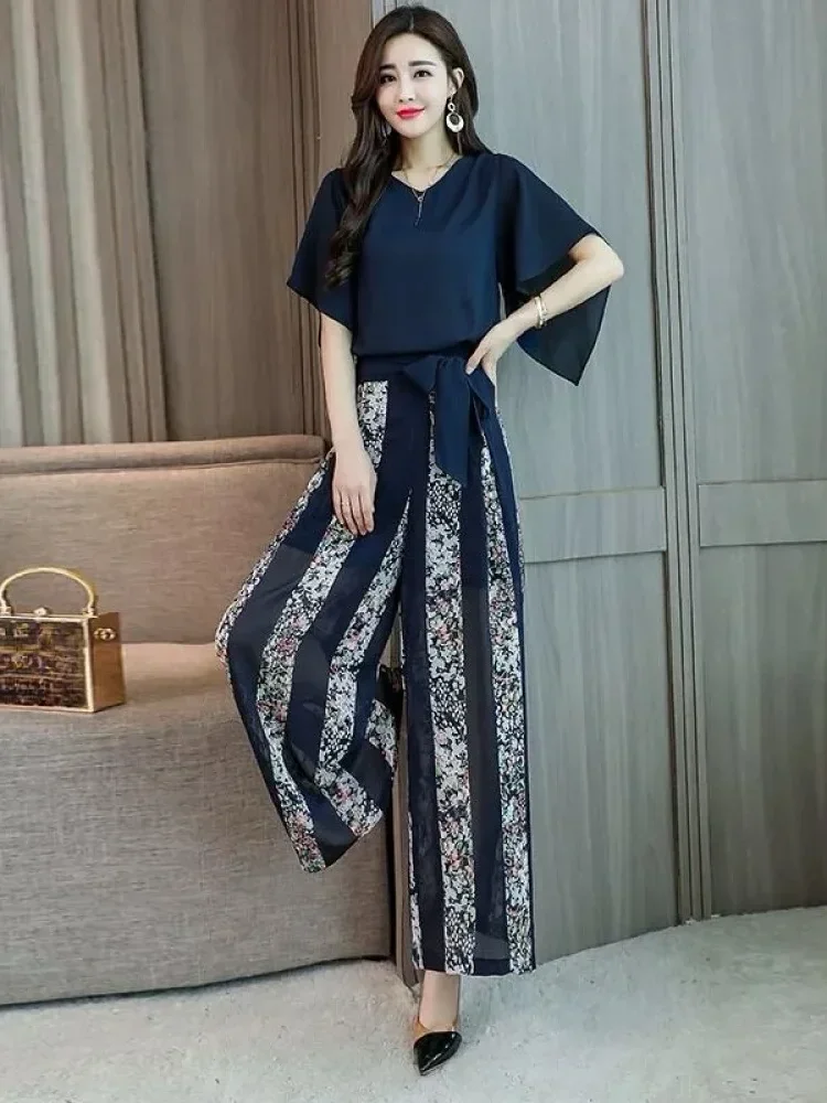 [DISKON KILAT]FADFAD Setelan dua potong atasan lengan pendek  dan celana panjang longgar cantik gaya minimalis