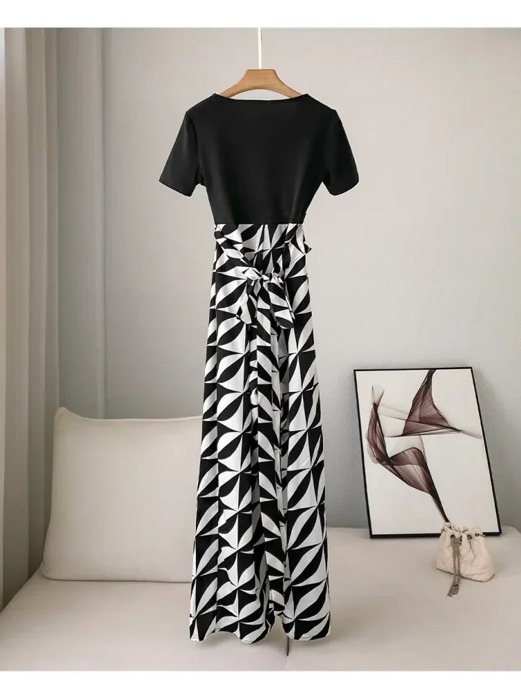 [DISKON KILAT]FADFAD Jumpsuit wanita motif kontras warna cetak berlengan pendek gaya kasual