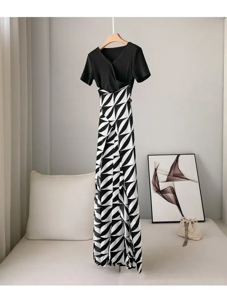 [DISKON KILAT]FADFAD Jumpsuit wanita motif kontras warna cetak berlengan pendek gaya kasual