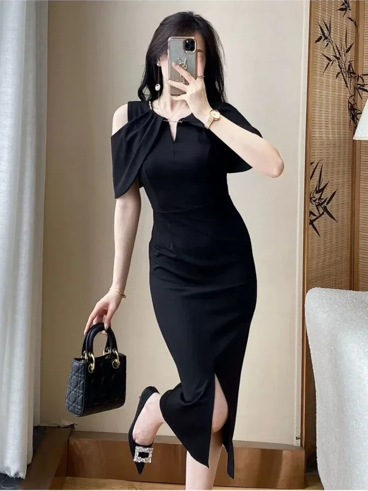 [CUCI GUDANG]FADFAD Gaun midi untuk wanita elegant dengan lengan pendek gaya baru minimalis