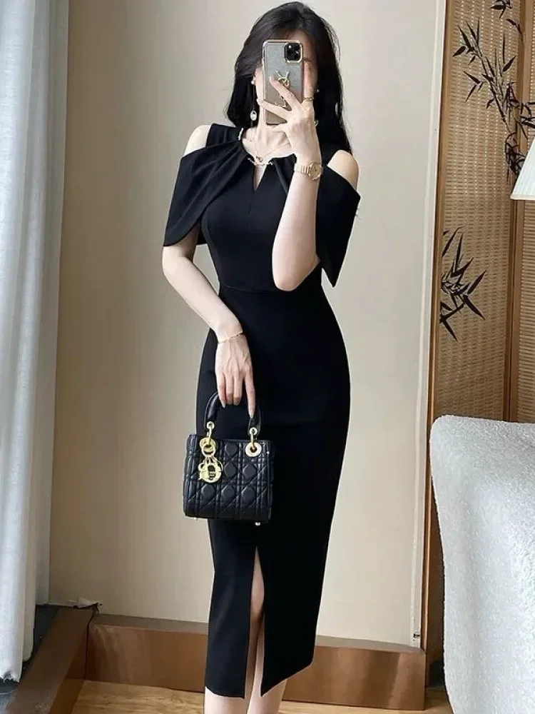 [CUCI GUDANG]FADFAD Gaun midi untuk wanita elegant dengan lengan pendek gaya baru minimalis