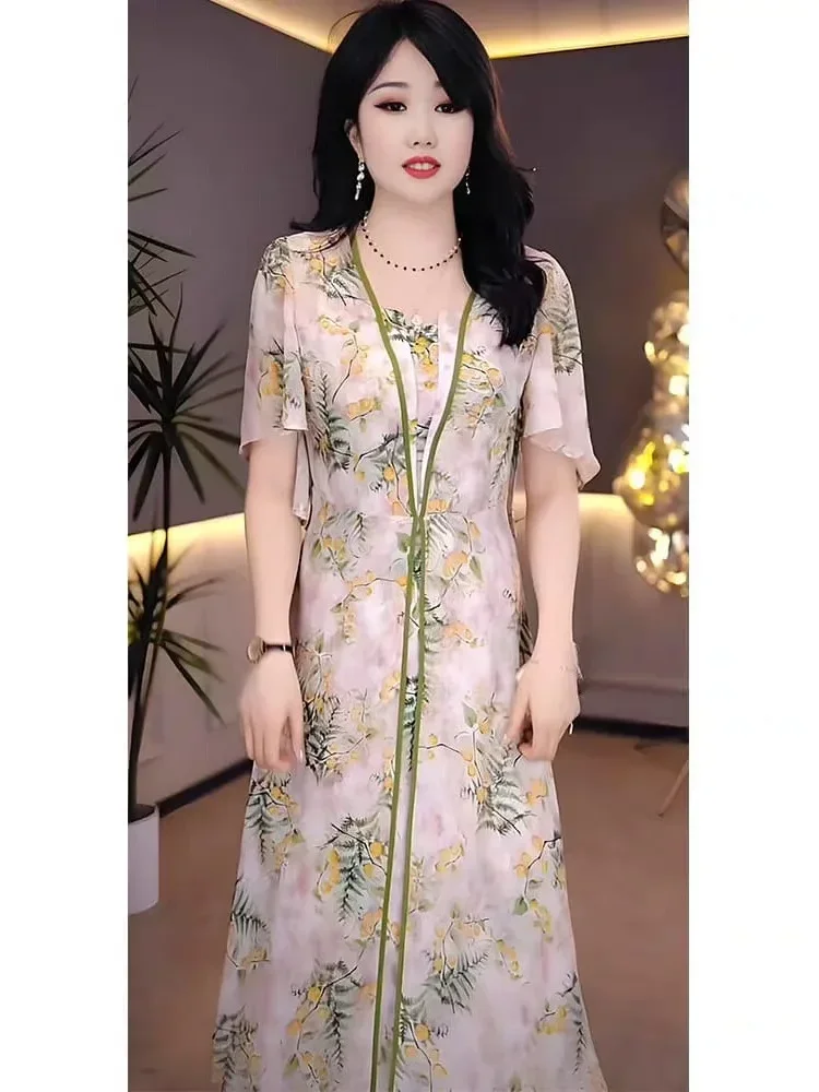 [DISKON KILAT]FADFAD Gaun motif cetak lengan pendek dengan rok model a-line wanita