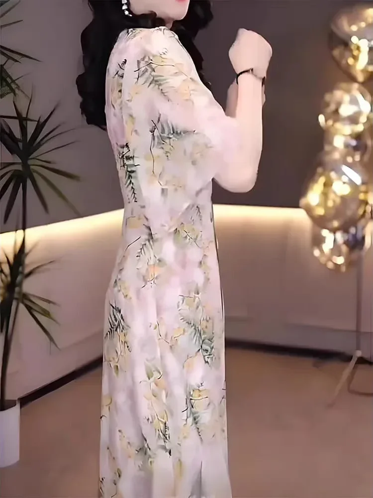 [DISKON KILAT]FADFAD Gaun motif cetak lengan pendek dengan rok model a-line wanita