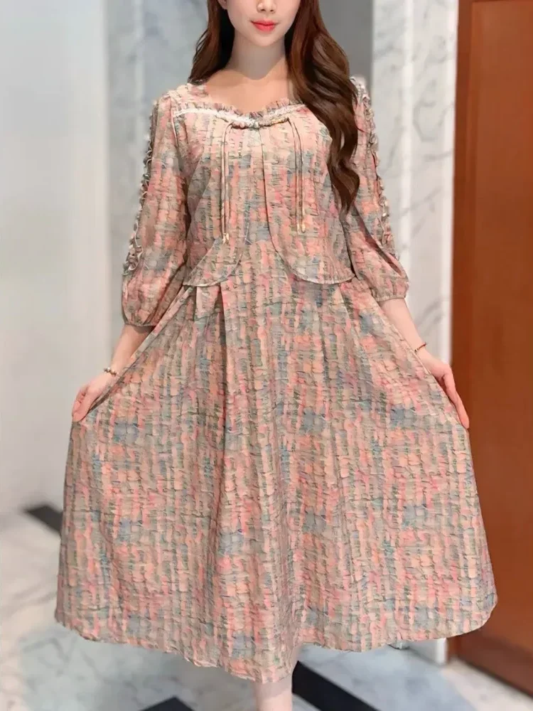 [NEW]FADFAD Gaun wanita dua potong palsu rok panjang sedang bermotif gaya kasual