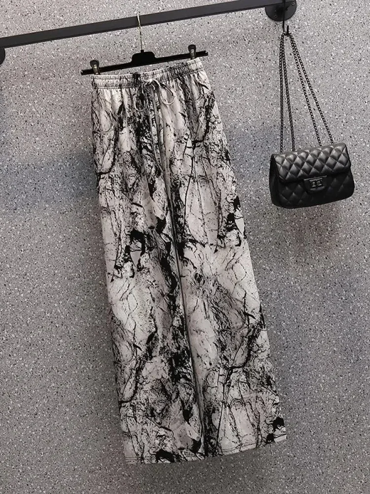 [DISKON KILAT]FADFAD Setelan dua potong wanita atasan blouse lengan pendek warna solid dan celana panjang longgar motif cetak
