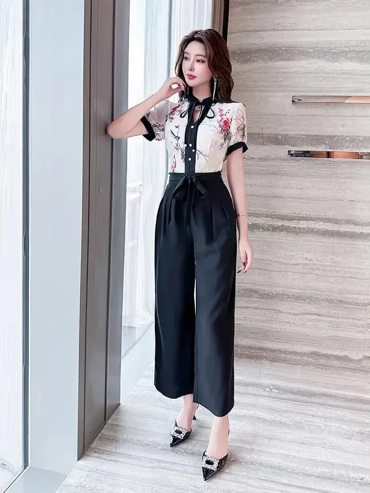 [DISKON KILAT]FADFAD Setelan dua potong motif cetak atasan lengan pendek dan celana pinggang