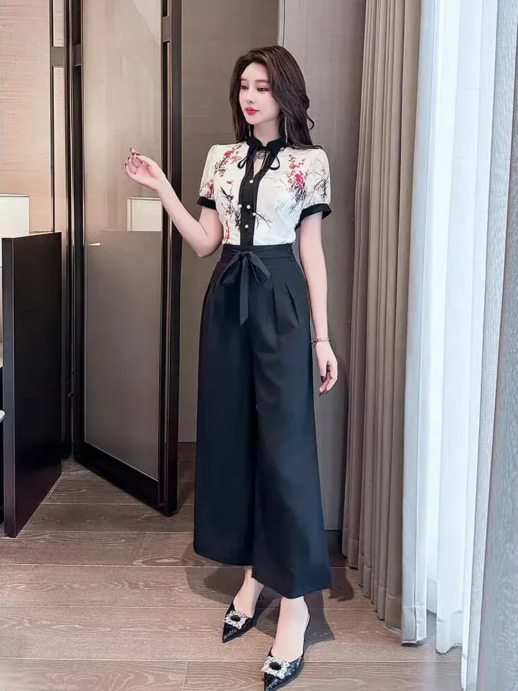 [DISKON KILAT]FADFAD Setelan dua potong motif cetak atasan lengan pendek dan celana pinggang